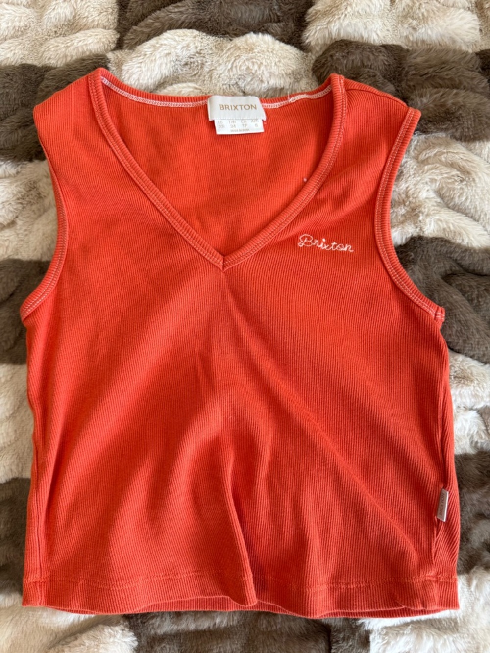 Brixton Ribbed V-Neck Tank Top - Orange
